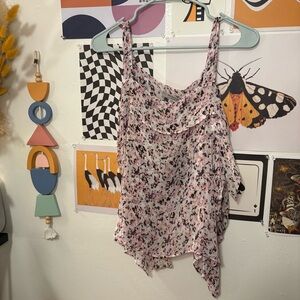 All Saints Pink and Black Floral Top